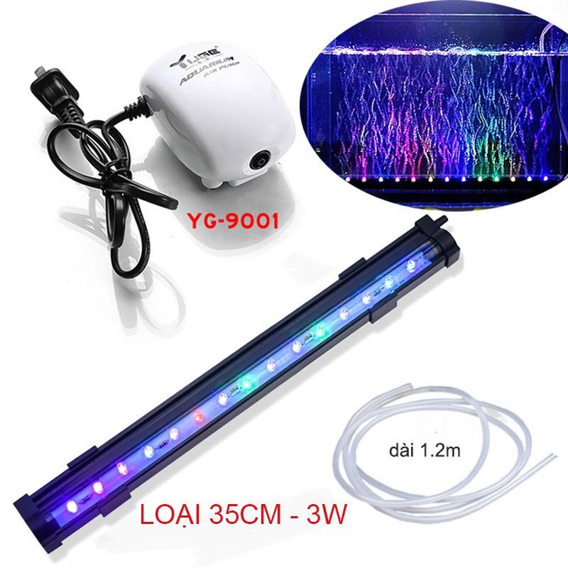Bộ đèn LED đổi màu bể cá 15cm-25cm-35cm-45cm tùy chọn có đầu sủi bọt khí kèm máy tạo khí oxy cho bể cá