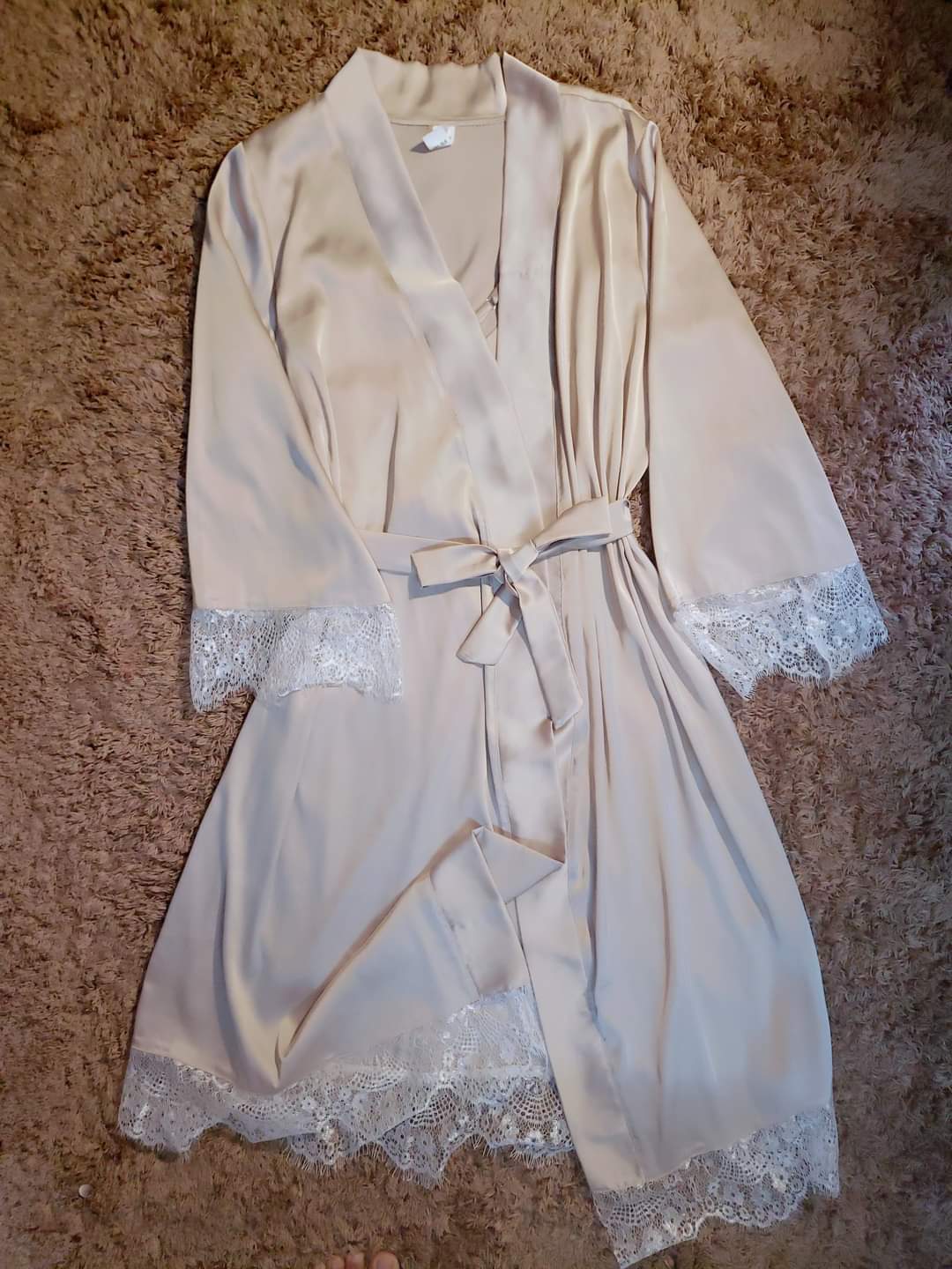 Hantu Sleepwear-Set váy ngủ kèm áo choàng lụa cao cấp-Màu nude