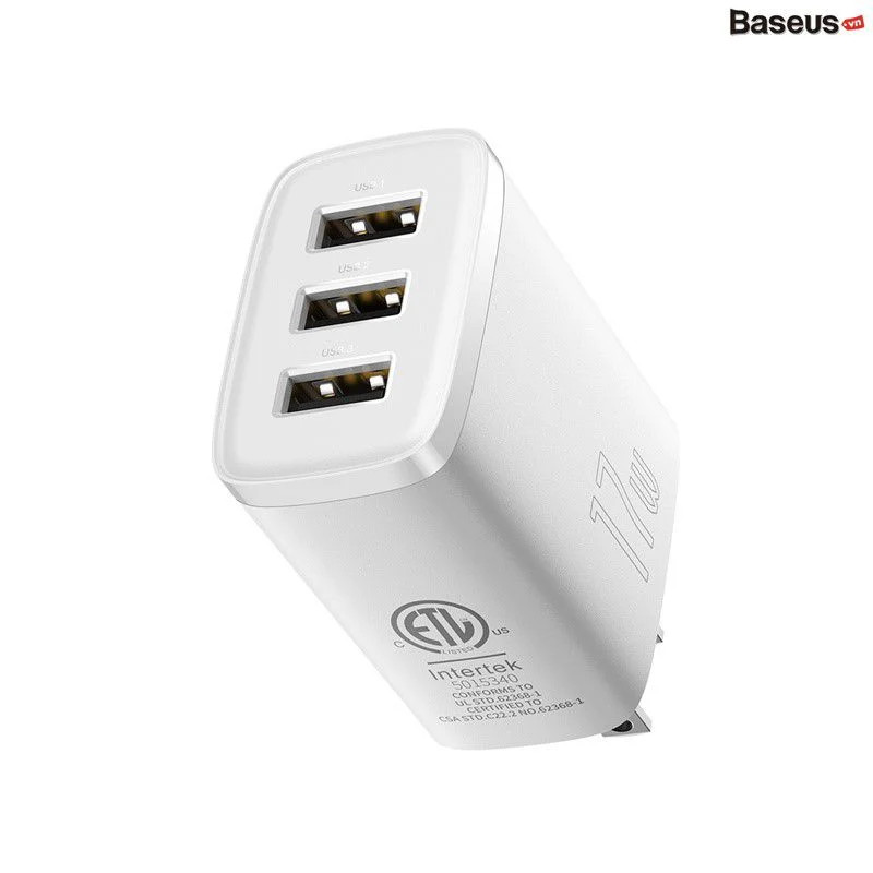 Bộ Sạc Đa Năng Baseus Compact Charger 3 Cổng Sạc 17W - hàng chính hãng