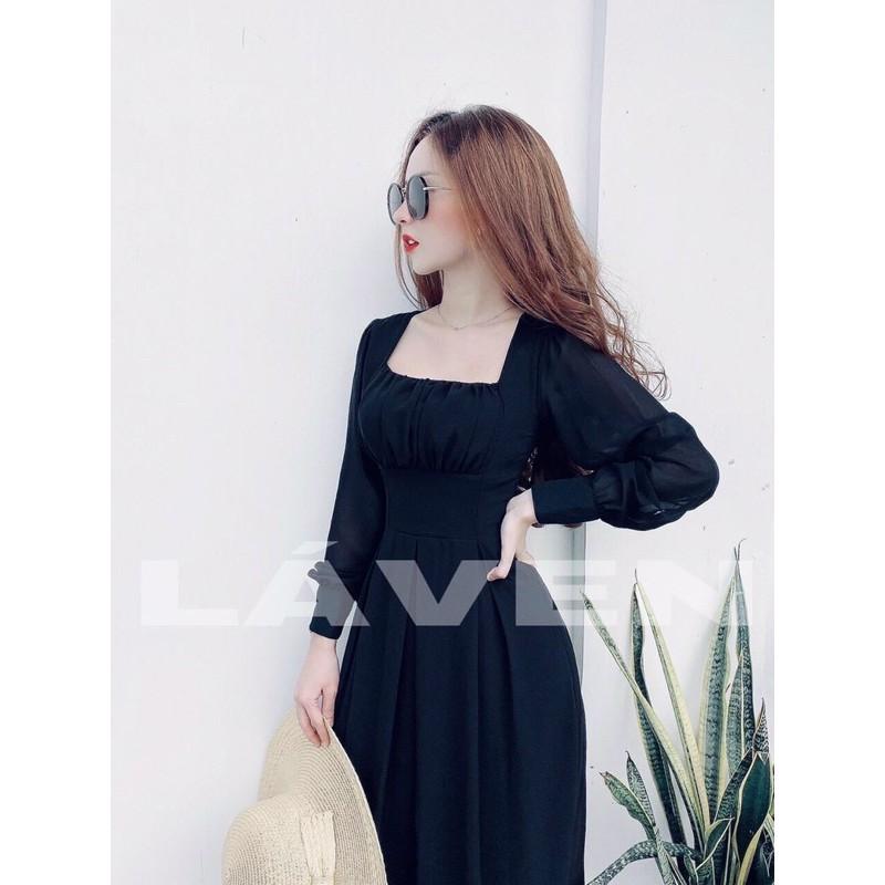 Đầm voan xoè cổ vuông tay dài xinh lung linh kèm hình thật