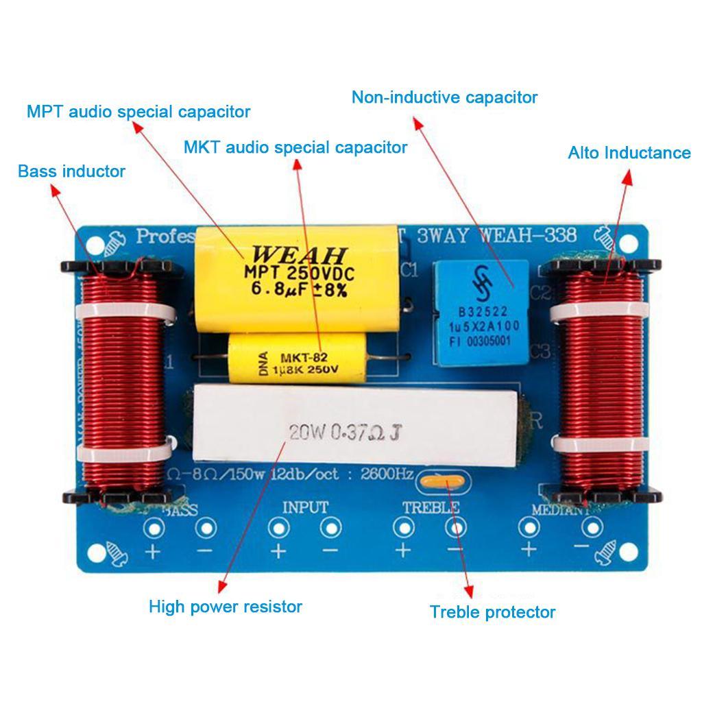 120W 3-Way 3-Unit Audio Speaker Crossover Frequency Divider Stage For 8inch