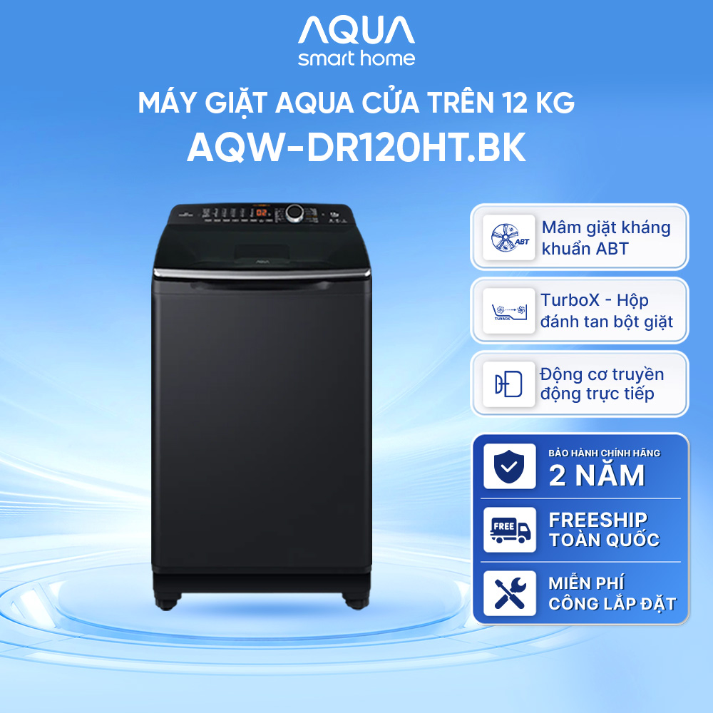 Máy giặt cửa trên Aqua Inverter 12KG AQW-DR120HT.BK - Bảo hành 2 năm - Hỗ trợ lắp đặt - Hàng chính hãng
