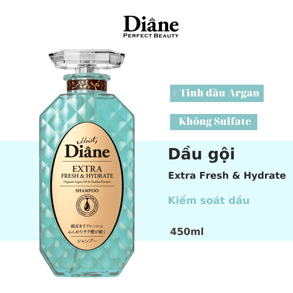 Dầu gội sạch dầu và tươi mát da đầu Moist Diane Extra Fresh & Hydrate (Dùng cho da dầu nhờn, bết dính) 450ml