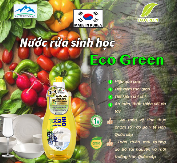 Nước Rửa Rau Củ - Nước Rửa Chén Bát - Nước Rửa Sinh Học Eco Green Hàn Quốc - Nho - Hàng Nhập Khẩu Hàn Quốc