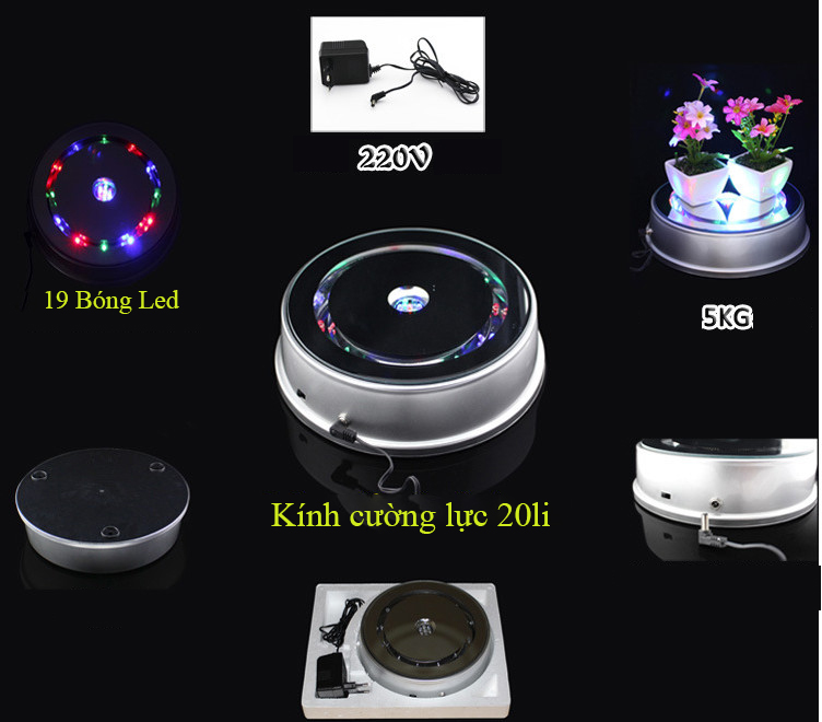 Đế xoay cường lực mặt gương Led chuyển màu loại 20cm