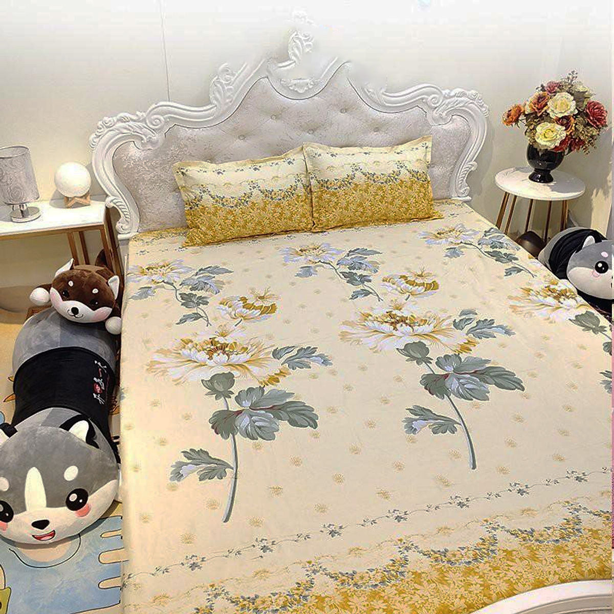 Bộ 3 món Ga Gối Cúc Vàng Chất liệu Cotton Poly Phong cách Hàn Quốc