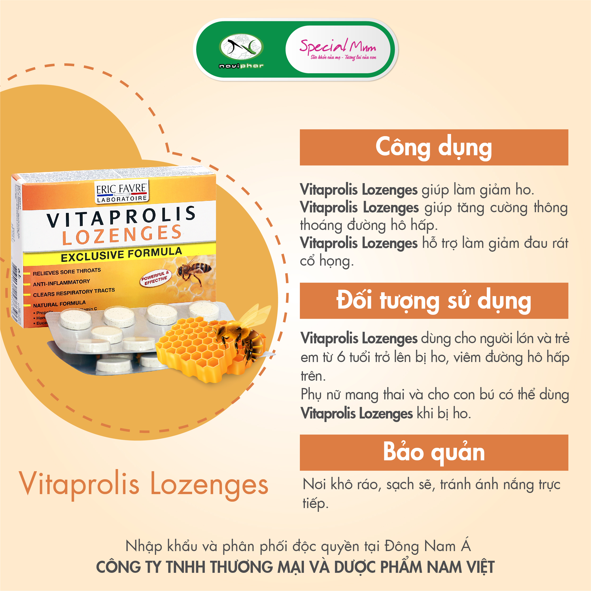 TPBVSK Vitaprolis Lozenges Viên ngậm ho cho cả gia đình thành phần tự nhiên