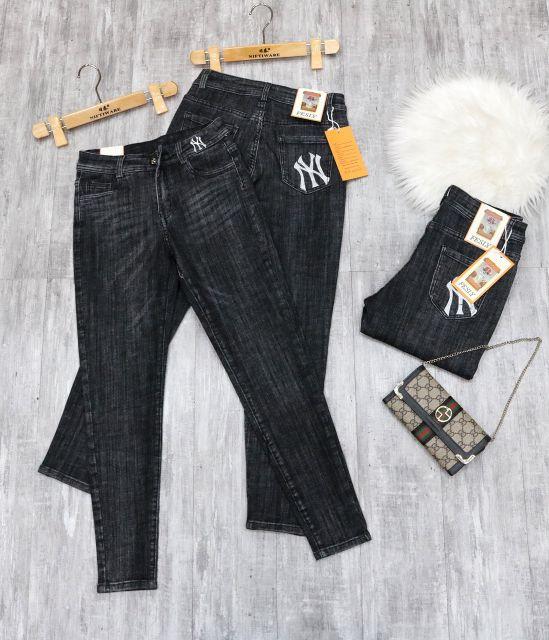 Quần Jeans Nữ Baggy Khói Thêu Cạp Cao