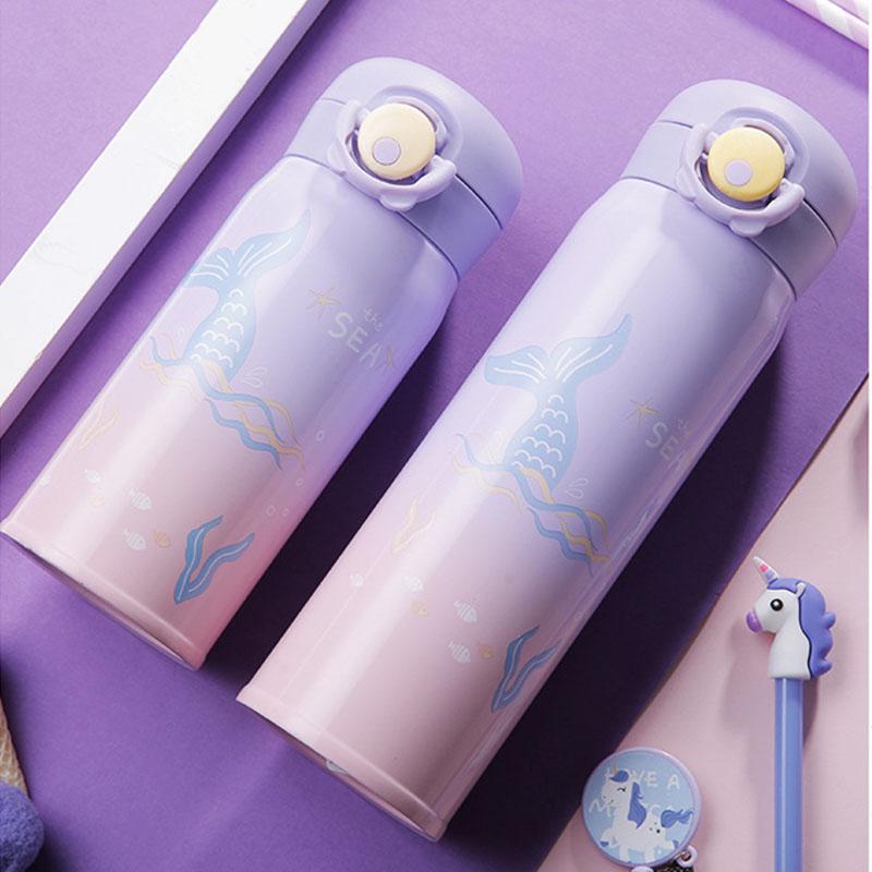 Trẻ Em Bình Nước Inox Hoạt Hình Nàng Tiên Cá Nhiệt Nóng Bình Nước Cho Đi Học Cách Nhiệt Chân Không