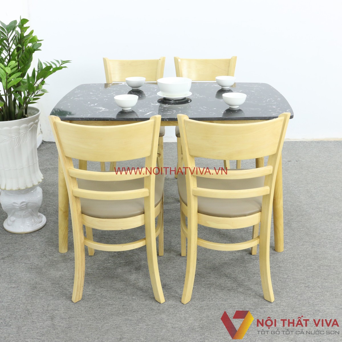 Bộ Bàn Ăn 4 Ghế Nhỏ Gọn Gỗ Cao Su Mặt Đá Hoa Cương Bền Đẹp Giá Rẻ