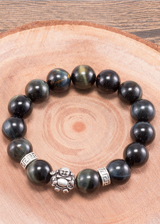 Vòng tay thạch anh mắt hổ xanh đen phối charm phật di lặc Ngọc Quý Gemstones