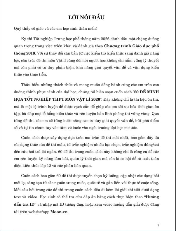 Sách 60 Đề Minh Họa Tốt Nghiệp THPT 2026 - Môn Vật Lý