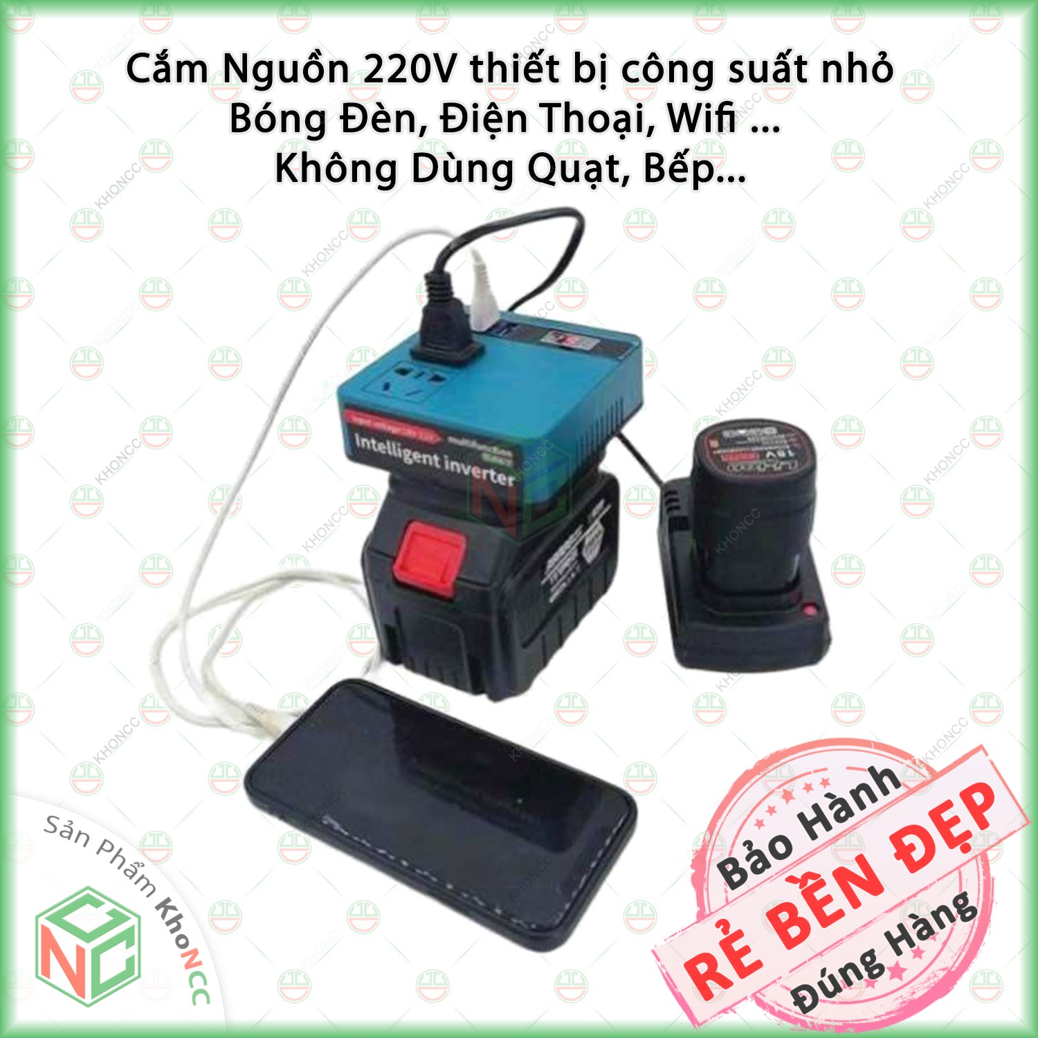 (Đa Năng) Bộ Chuyển Đổi Nguồn 18-21V KhoNCC Hàng Chính Hãng - Dùng Chân Pin Phổ Thông 4cm Sang Điện Áp 220V - Có USB Sạc Nhanh - Biến Tần Thông Minh Chuyển Dòng Điện - KPD-10351-BCDPPT