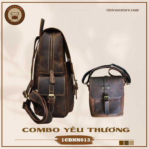 Combo Yêu Thương - Túi Đeo Chéo Và Túi Công Sở Da Bò Sáp _VietCow_1CBNN013