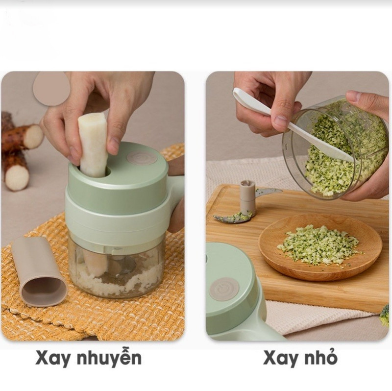 Máy Xay Mini Sạc Điện - Máy Cắt Rau Củ Quả Cầm Tay Không Dây- Dụng cụ xay thịt đa năng - Không Dây 4 Trong 1 Sạc USB