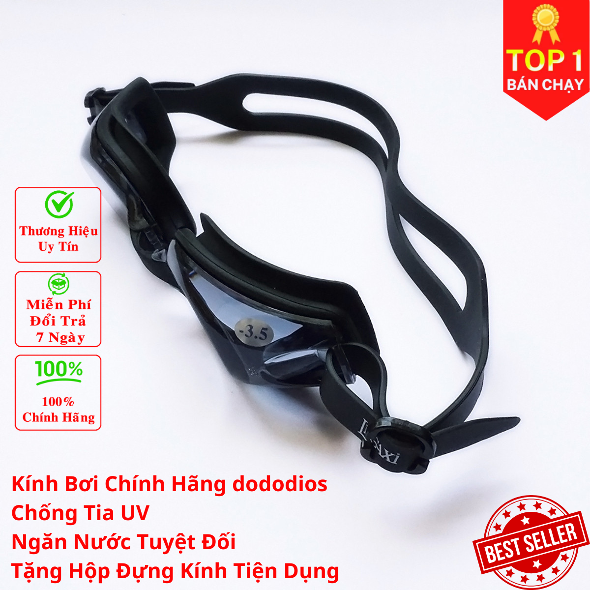 Kính bơi người lớn nam nữ cao cấp, mắt kính bơi chính hãng dododios - D2030 - Kính bơi chống nước, chống mờ, chống tia UV Tặng kèm hộp đựng