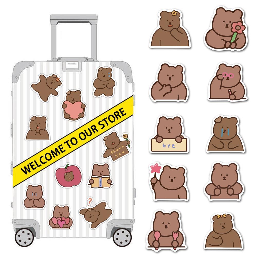 Sticker gấu nâu hàn quốc hoạt hình cute trang trí mũ bảo hiểm, guitar, ukulele, điện thoại, sổ tay, laptop-mẫu S62