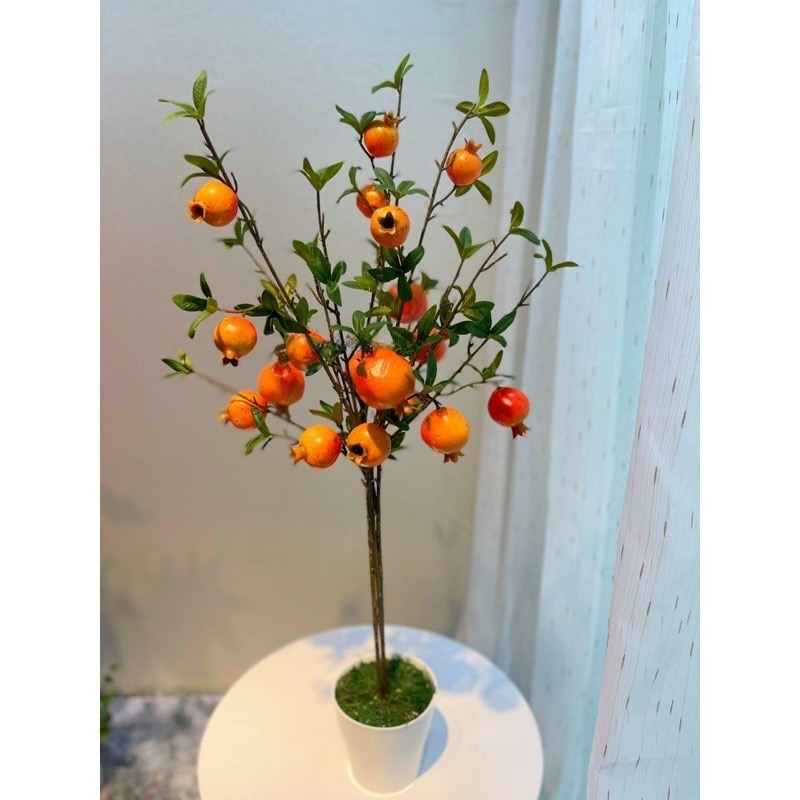 Cây lựu giả - cao 90cm - Màu cam, đỏ - Cây giả, hoa lụa Decor trang trí nhà cửa