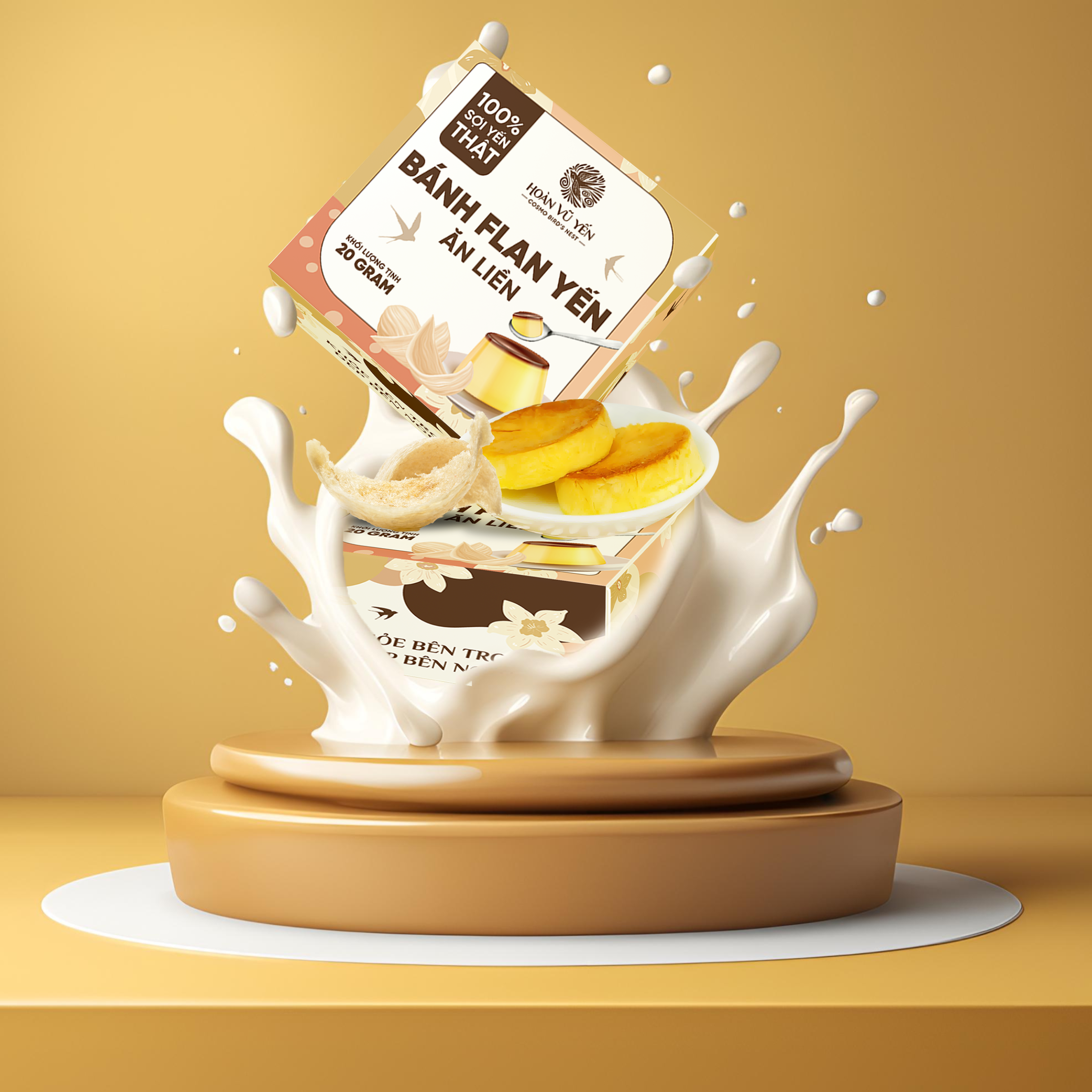 Bánh Flan Yến Sào Nguyên Chất Kết Hợp Trứng Gà Tươi, Sữa Tươi &amp; Caramel – Mềm Mịn Tan Chảy, Béo Ngậy, Giòn Tan, Bổ Dưỡng, Không Chất Bảo Quản, Tốt Cho Tiêu Hóa &amp; Trí Não