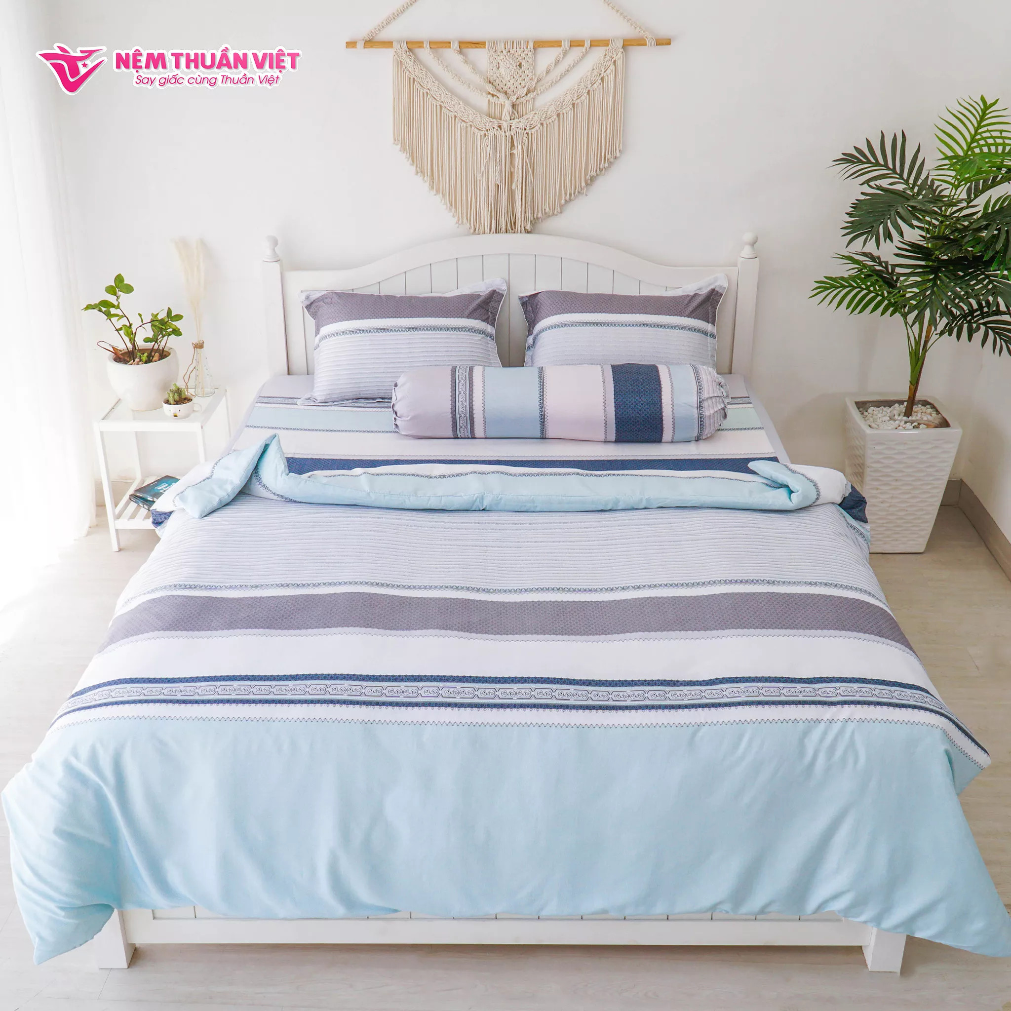 Chăn Mền Tencel Thuần Việt Cao Cấp - Xanh Sọc TVM07 180x200