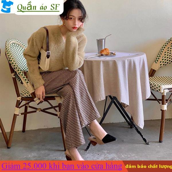Quần ống rộng Họa Tiết Ca Rô Phong Cách Cổ Điển Dành Cho Nữ