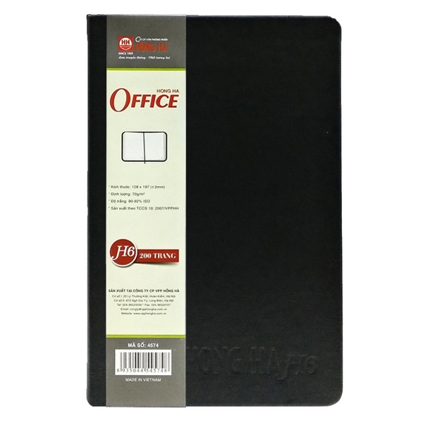 Sổ Hồng Hà Office H6 4574 - 200 Trang - 12.8x19.7 cm - Mẫu 2 - Màu Đen