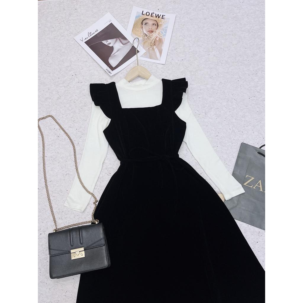 SET ÁO LEN VÁY NHUNG BÈO CỔ VUÔNG