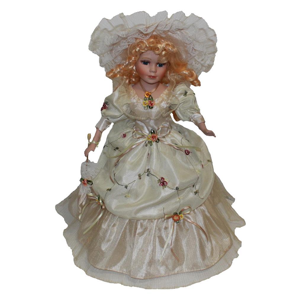 40cm Classical Porcelain  Standing Figure Beige Long Dress Decor