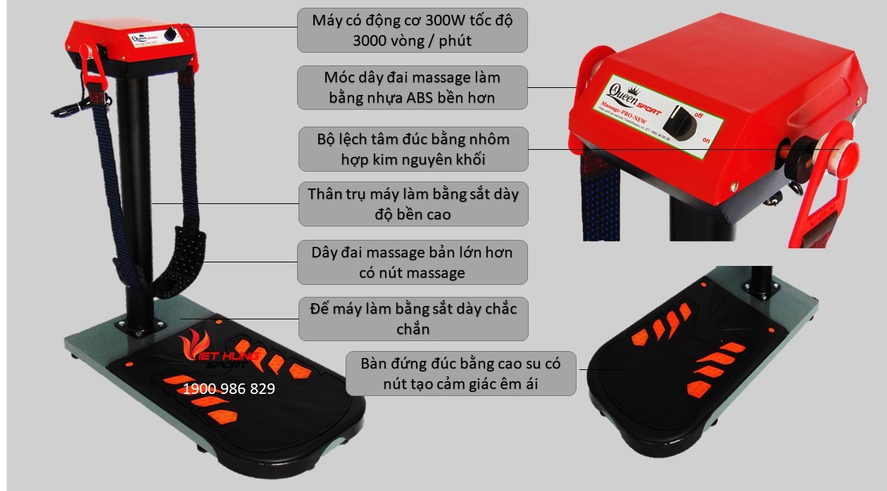 Máy Rung giảm mỡ bụng Queen Pro 250W- Máy massage giảm mỡ bụng lưu thông máu làm săn chắc các vùng cơ. dây đai bản lớn có nút đế đúc cao su.