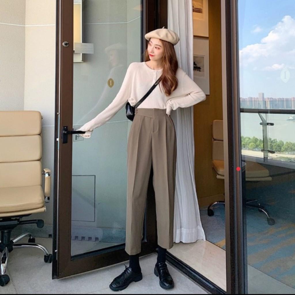 Quần baggy nữ cạp cao lưng chun sau khóa trước vạt cạp chéo tạo dáng đẹp trẻ trung.