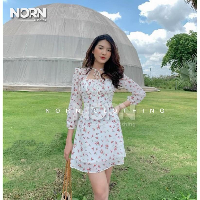 Đầm hoa nhí tay dài cut out ngực - Norn Clothing