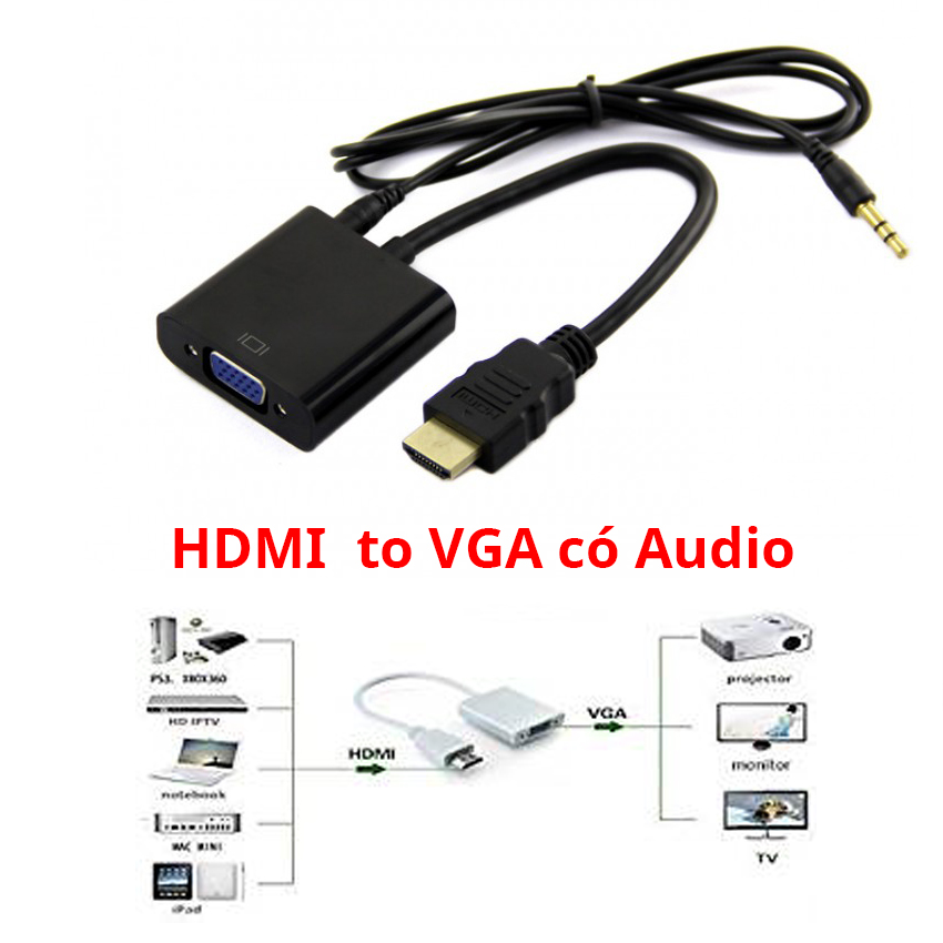 Cáp HDMI Ra Vga Có Âm Thanh - Dùng Cho Laptop, Android Box