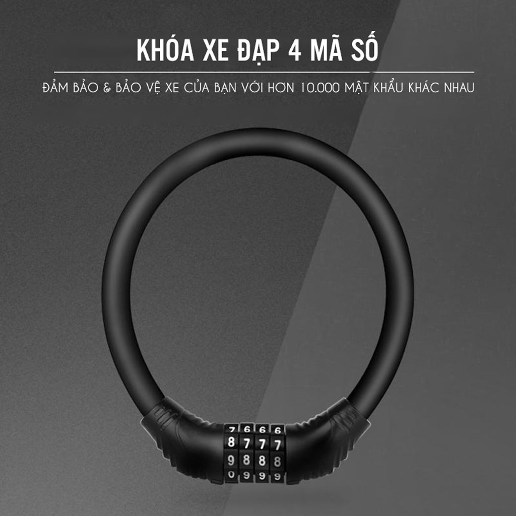 Khóa Số Xe Đạp 4 Số Mật Mã Vỏ PVC Bọc Lõi Thép (dạng tròn cứng) (mật khẩu mặc định 0000) Mai Lee