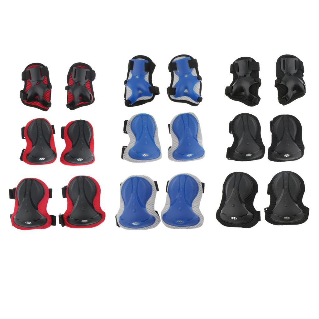 6 Pcs Adult Roller Skating Bicycle Safety Knee Wrist Guard Elbow Pad Blue