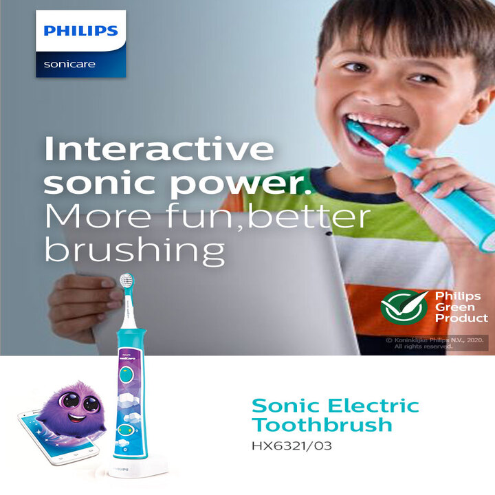 Bàn chải đánh răng điện trẻ em thương hiệu Philips HX6322/04 Sonicare For Kids - Kết nối ứng dụng thông minh - HÀNG NHẬP KHẨU