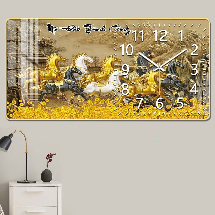 (HCM) Tranh đồng hồ tráng gương phong thủy trang trí phòng khách, quà tân gia kèm đinh