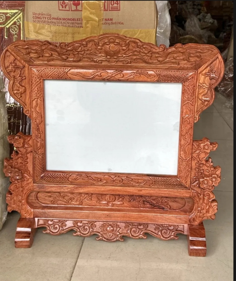 Khung ảnh thờ đôi tứ linh,khung hình thờ gỗ hương cao cấp kích thước 25cmx35cm và 40x30cm