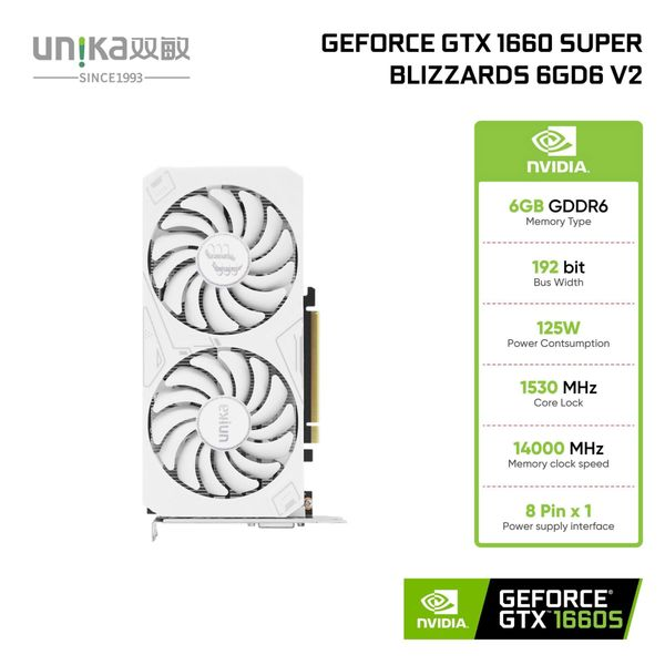 Card Màn Hình VGA UNIKA GeForce GTX 1660S Super BLIZZARDS 6G D6 V2 Trắng – Hàng Chính Hãng