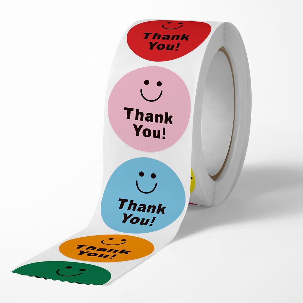 Cuộn 500 tem Sticker Thank you in hình mặt cười tự dính - Tem cảm ơn siêu dễ thương