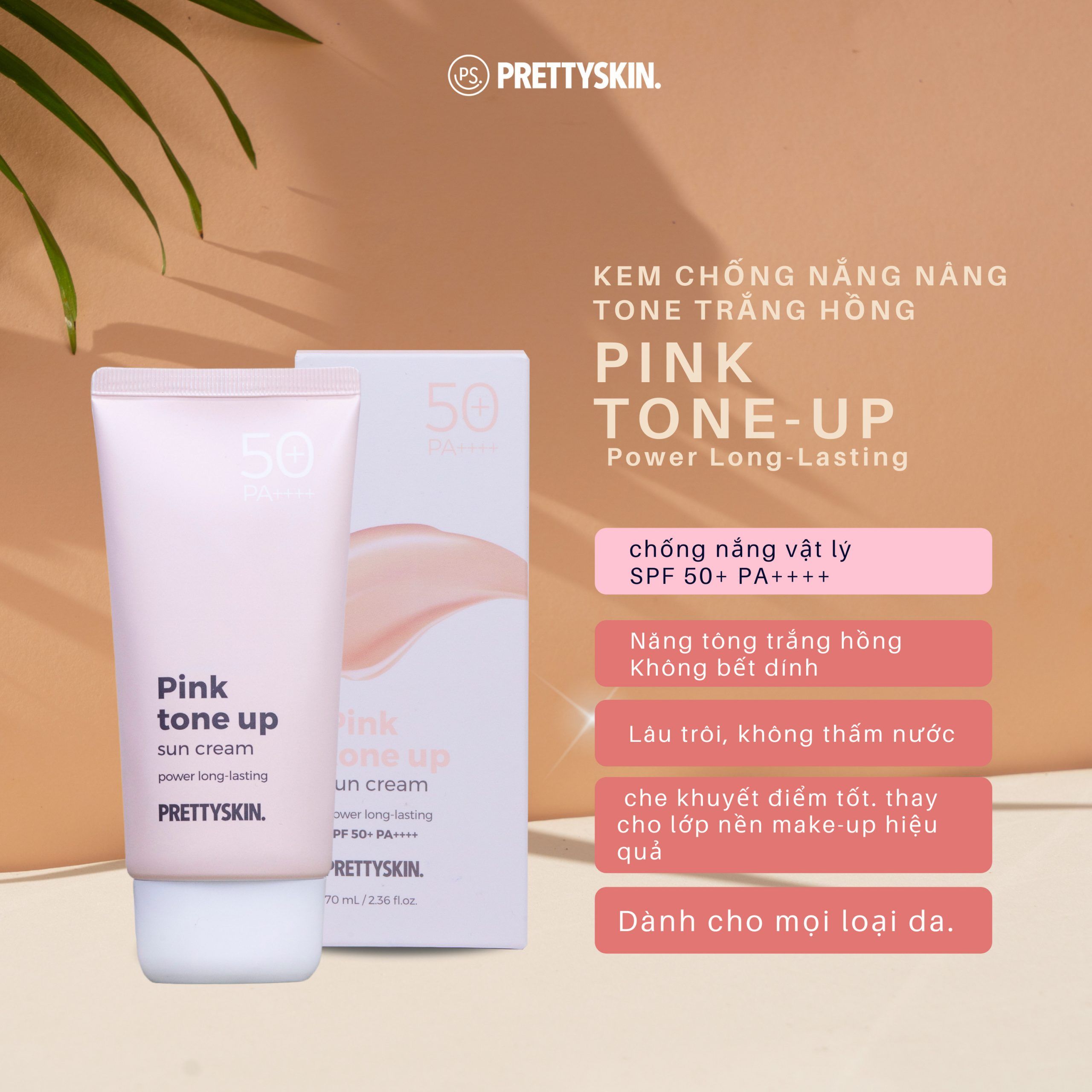 Kem chống nắng nâng tông Prettyskin Pink tone up 70g SPF 50+ PA++++ Dành cho mọi loại da