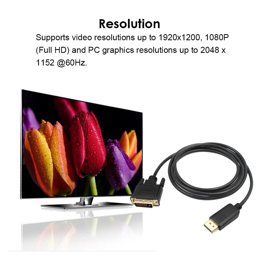 1.8M DP to DVI Adapter DisplayPort Display Port to DVI Cable Adapter Converter Male to Male Video Cable 1080P for