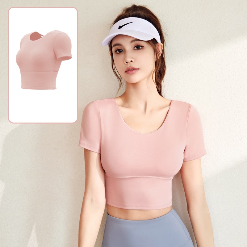 Áo tập gym dáng croptop có mút đệm, Áo tập yoga, aerobic cho nữ, dây chéo lưng thời trang