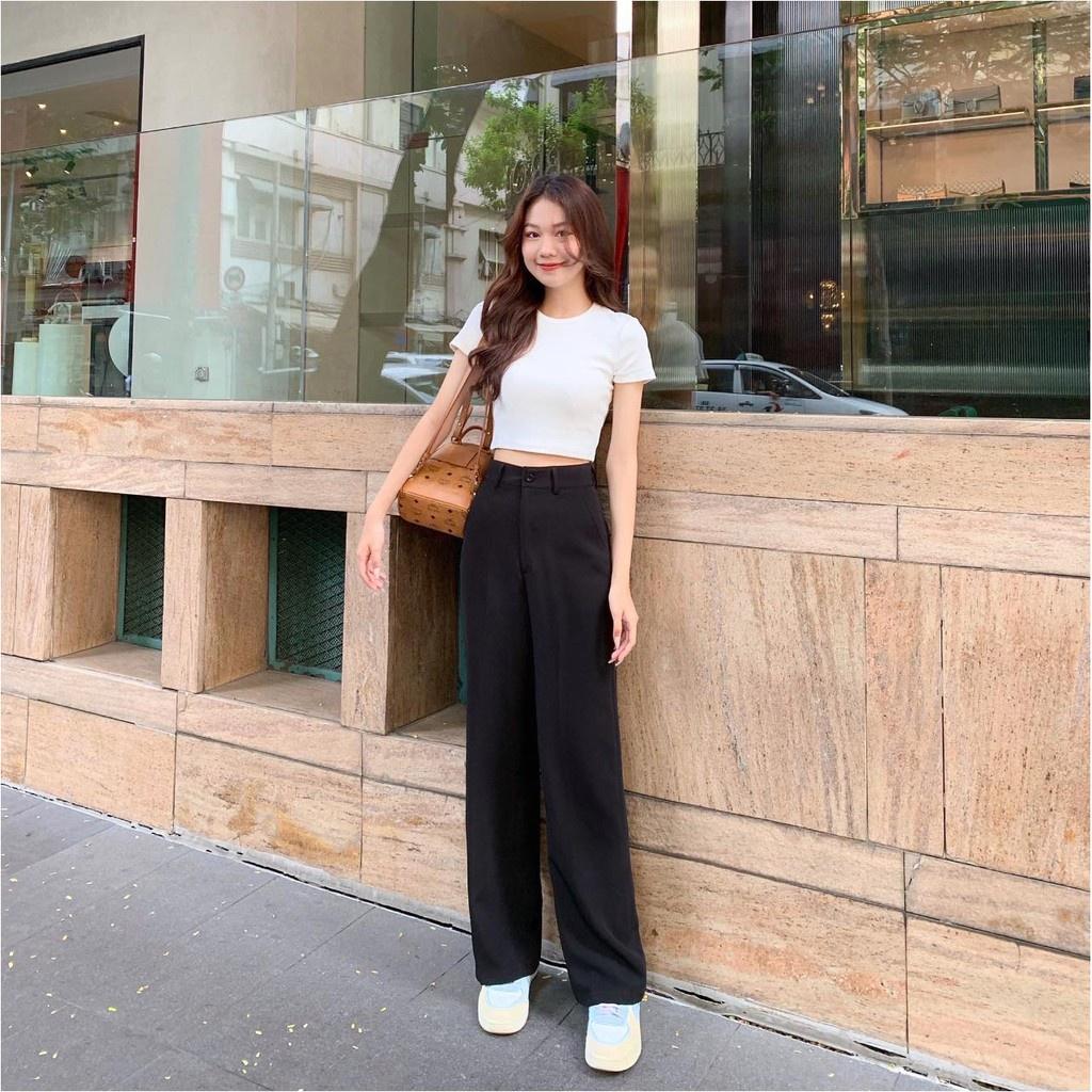 Quần Ống Rộng Dáng Suông Lưng Cao Cạp Thun Culottes - Quần Dài Nữ Ống Suông Khóa Trước Basic QD033