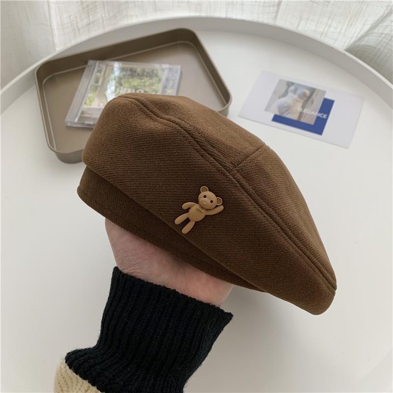 Mũ Nồi Beret Hình Gấu Xinh Xắn Thời Trang Hàn Quốc Phong Cách Vintage, Mũ Nồi