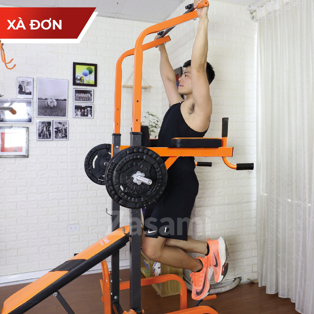 Giàn tạ đa năng kết hợp xà đơn xà kép Zasami 8215 - Kèm 50kg tạ gang, đòn 1m5 - tặng bộ tạ đeo chân