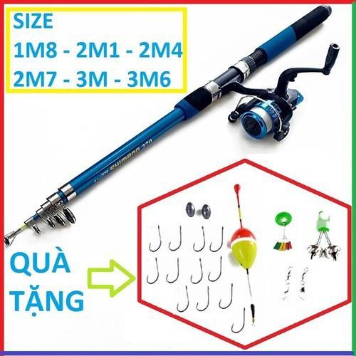 Bộ cần câu máy rút shimano tặng kèm cước phao chì lưỡi câu cước câu và phụ kiện