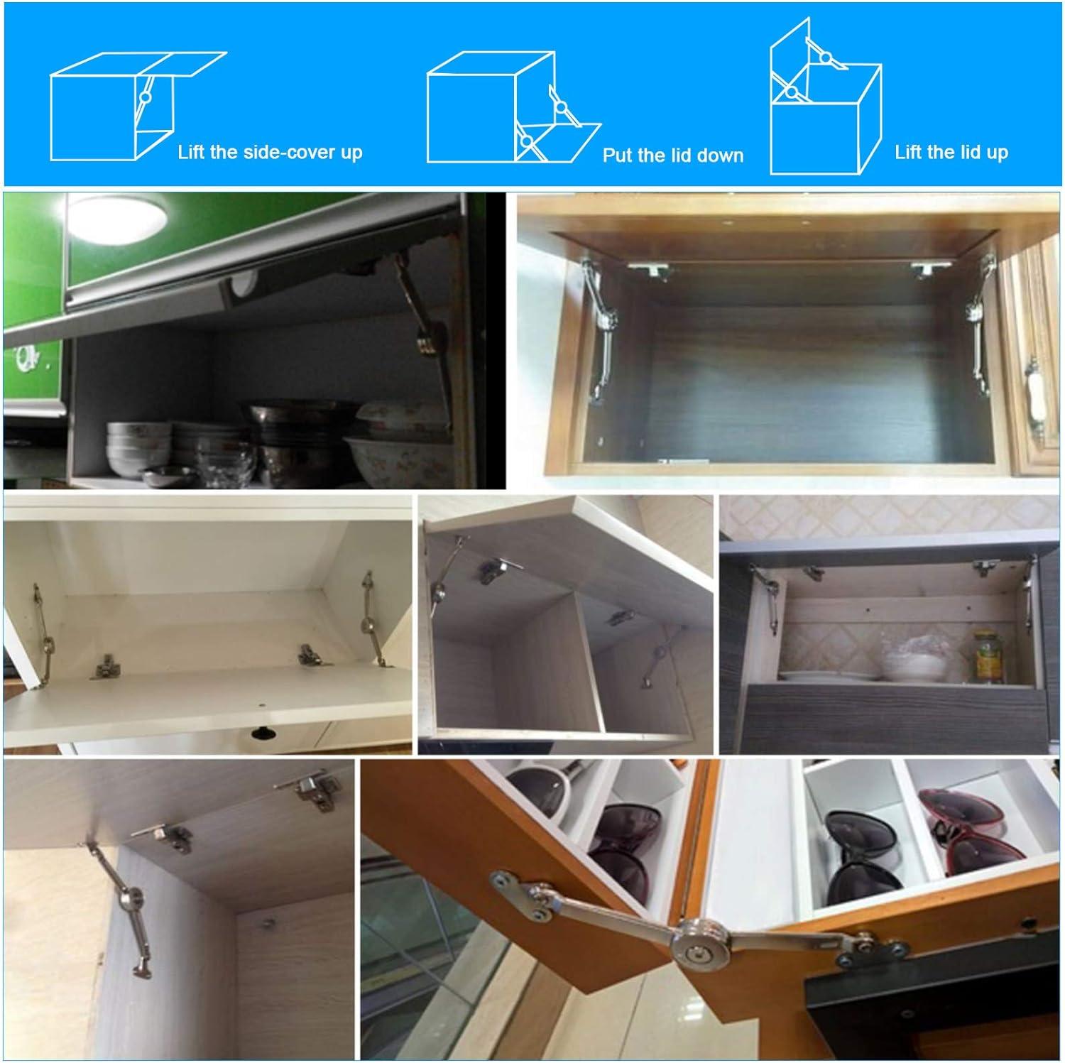 2 chiếc Bản lề hỗ trợ nắp đóng êm bằng vít và cờ lê lục giác, Satin Niken, Hỗ trợ 40lb, Bản lề hỗ trợ nắp cho tủ, Hỗ trợ thang máy hộp đồ chơi