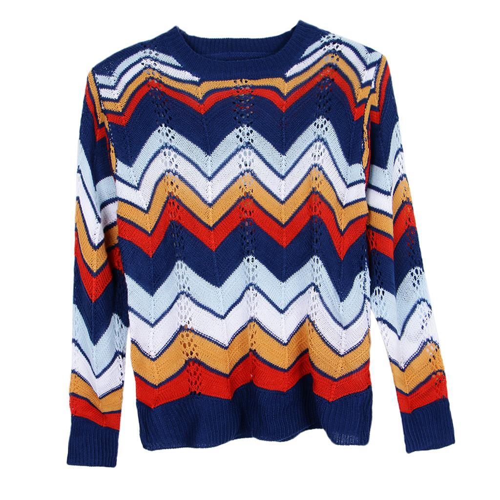 Women's Round Neck Striped Pullover Top Knitted Casual Thin Sweater Coat