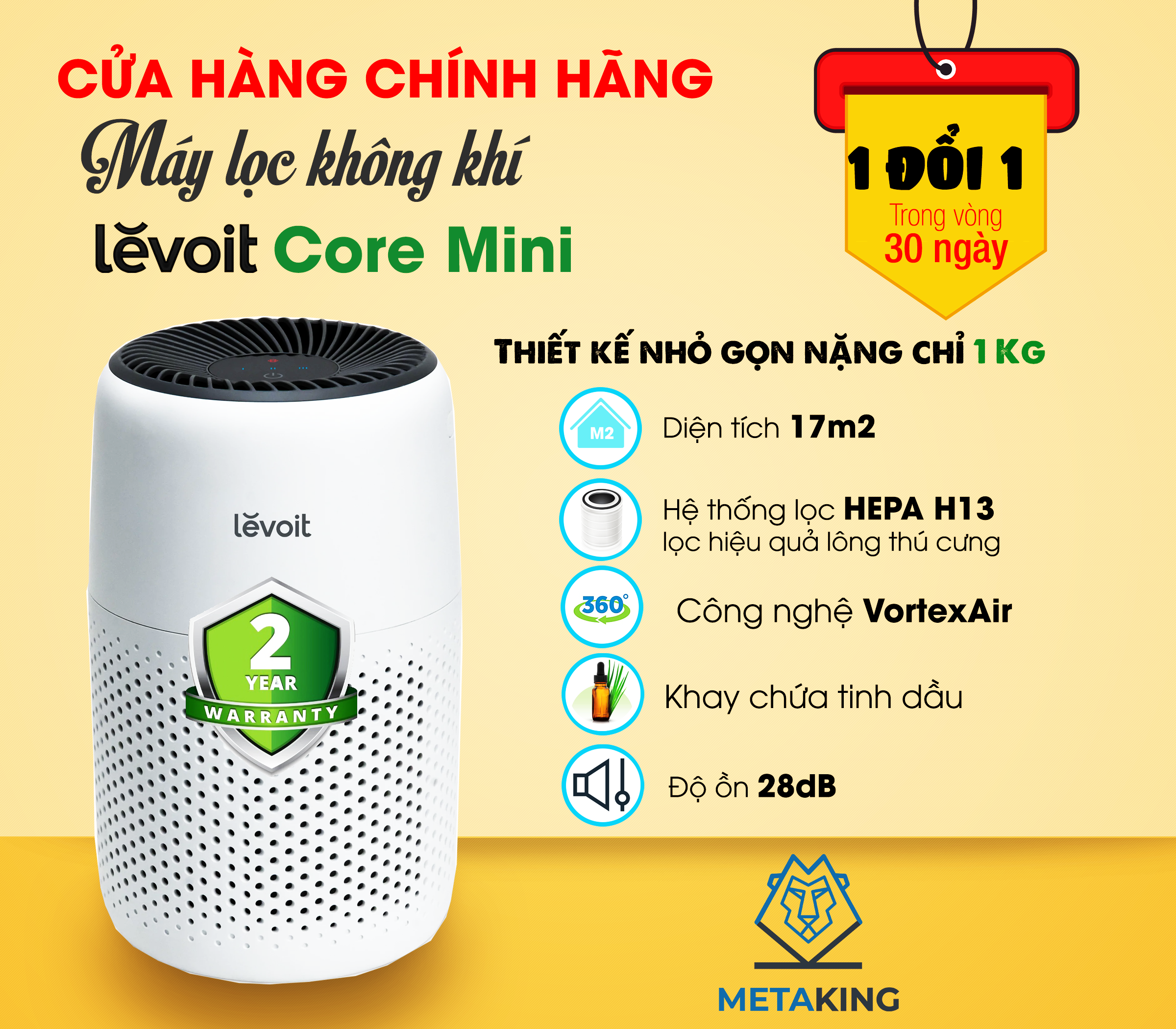 Máy lọc không khí Diệt Khuẩn Levoit Core Mini | Công nghệ Air Turbo | Hàng Chính Hãng