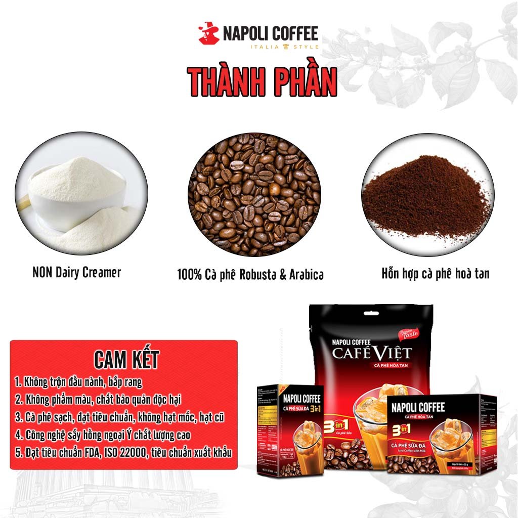 Cà Phê Hoà Tan Sữa Đá 3IN1 Napoli Coffee - Cà phê Sạch Đậm Vị Arabica/Robusta, Ngọt Dịu Cà Phê Sữa
